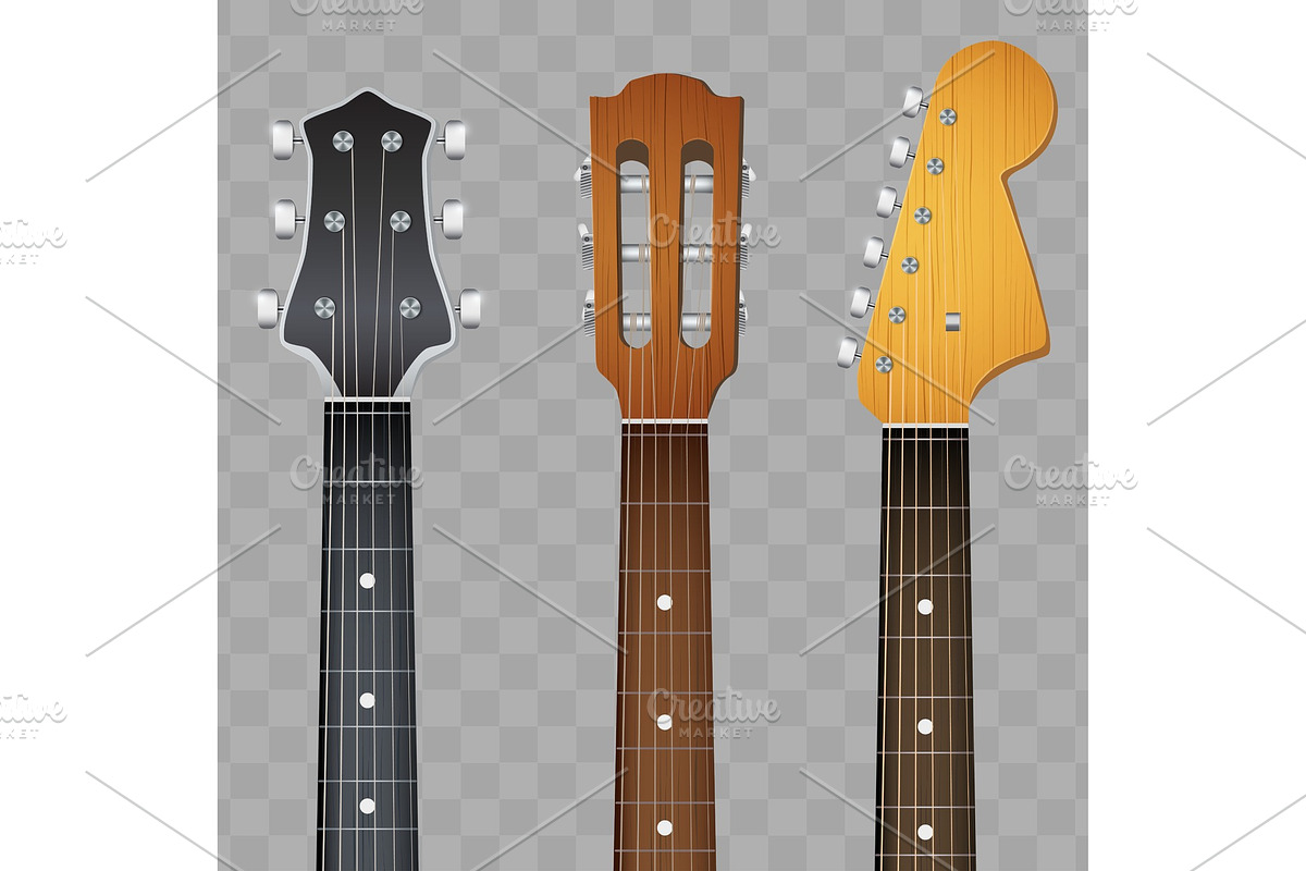 Set of Guitar neck fretboard and in Objects - product preview 8