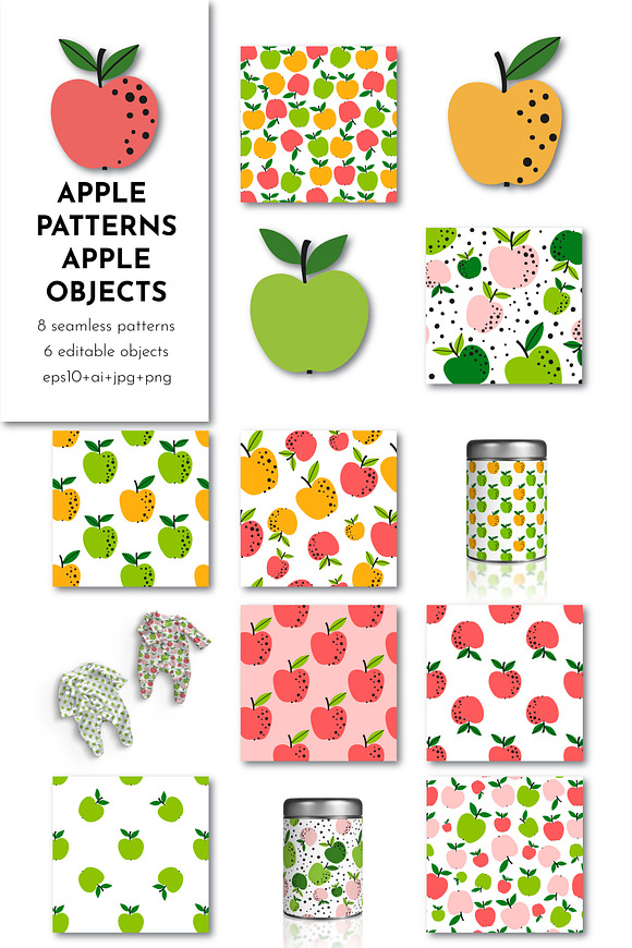 Apple fruit pattern illustration in Patterns - product preview 8