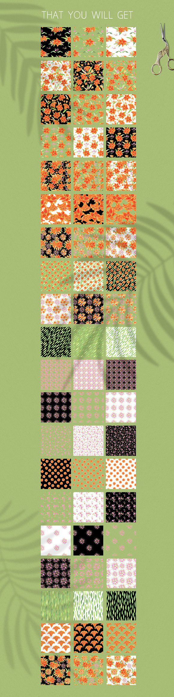 Pattern set with orange lilies in Patterns - product preview 6