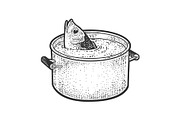 Fish peeks out of pot of water