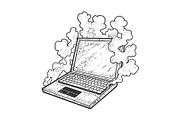 smoking broken laptop sketch vector