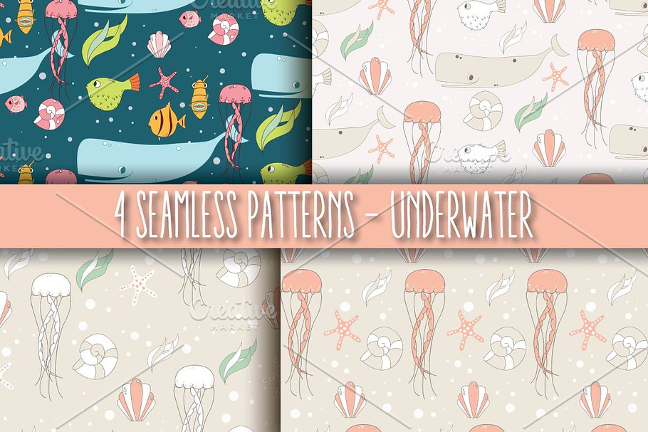 4 Seamless Patterns - Underwater in Patterns - product preview 8
