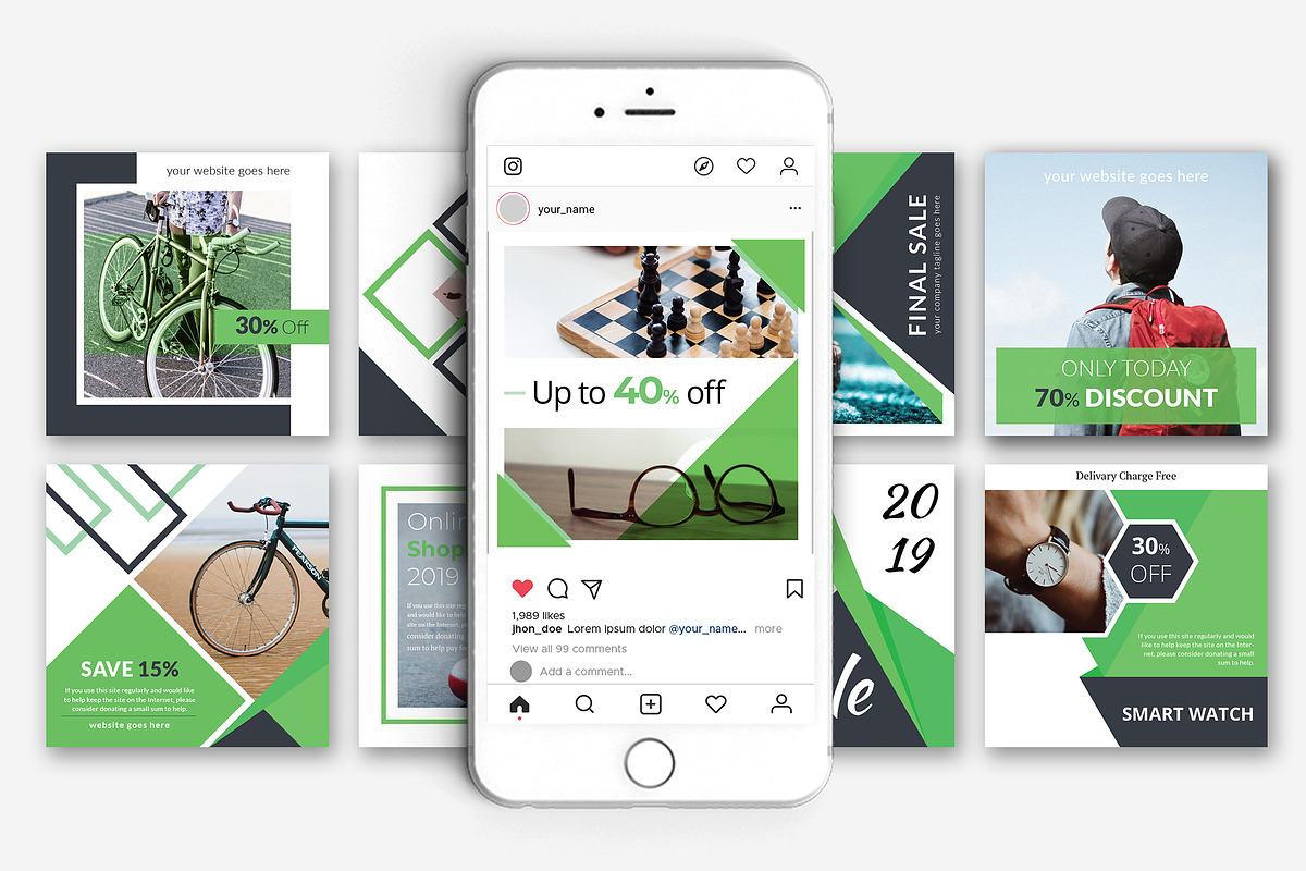 Green Discount Social Media Pack in Instagram Templates - product preview 8