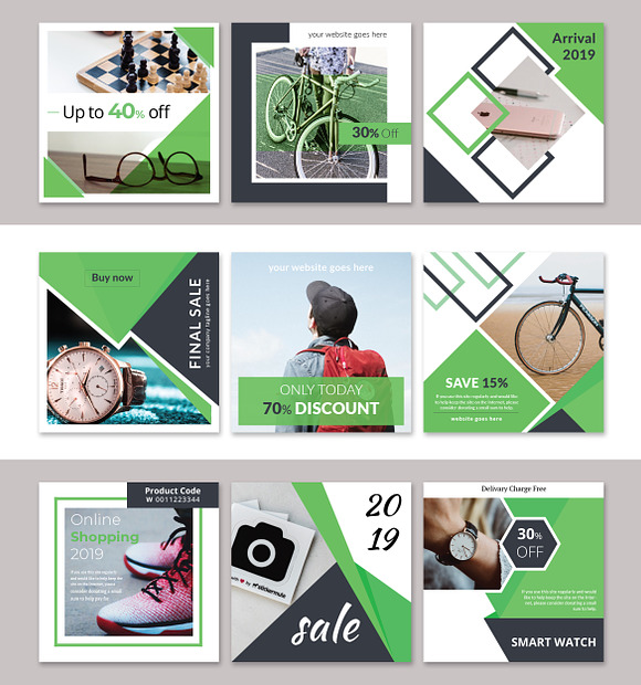 Green Discount Social Media Pack in Instagram Templates - product preview 3