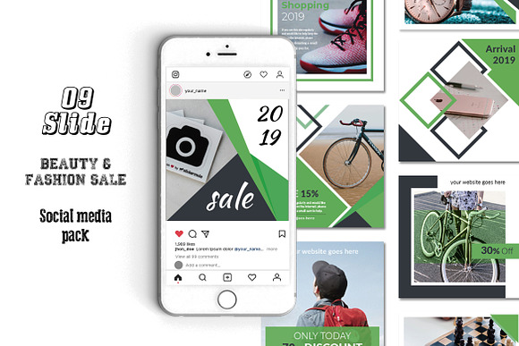 Green Discount Social Media Pack in Instagram Templates - product preview 4