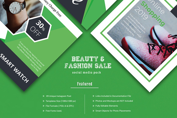 Green Discount Social Media Pack in Instagram Templates - product preview 5