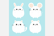 White bear, mouse, cat, rabbit set.