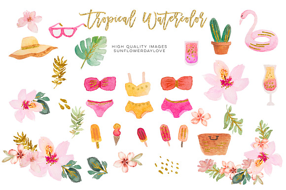 Tropical Summer Clip Art Watercolor in Illustrations - product preview 2