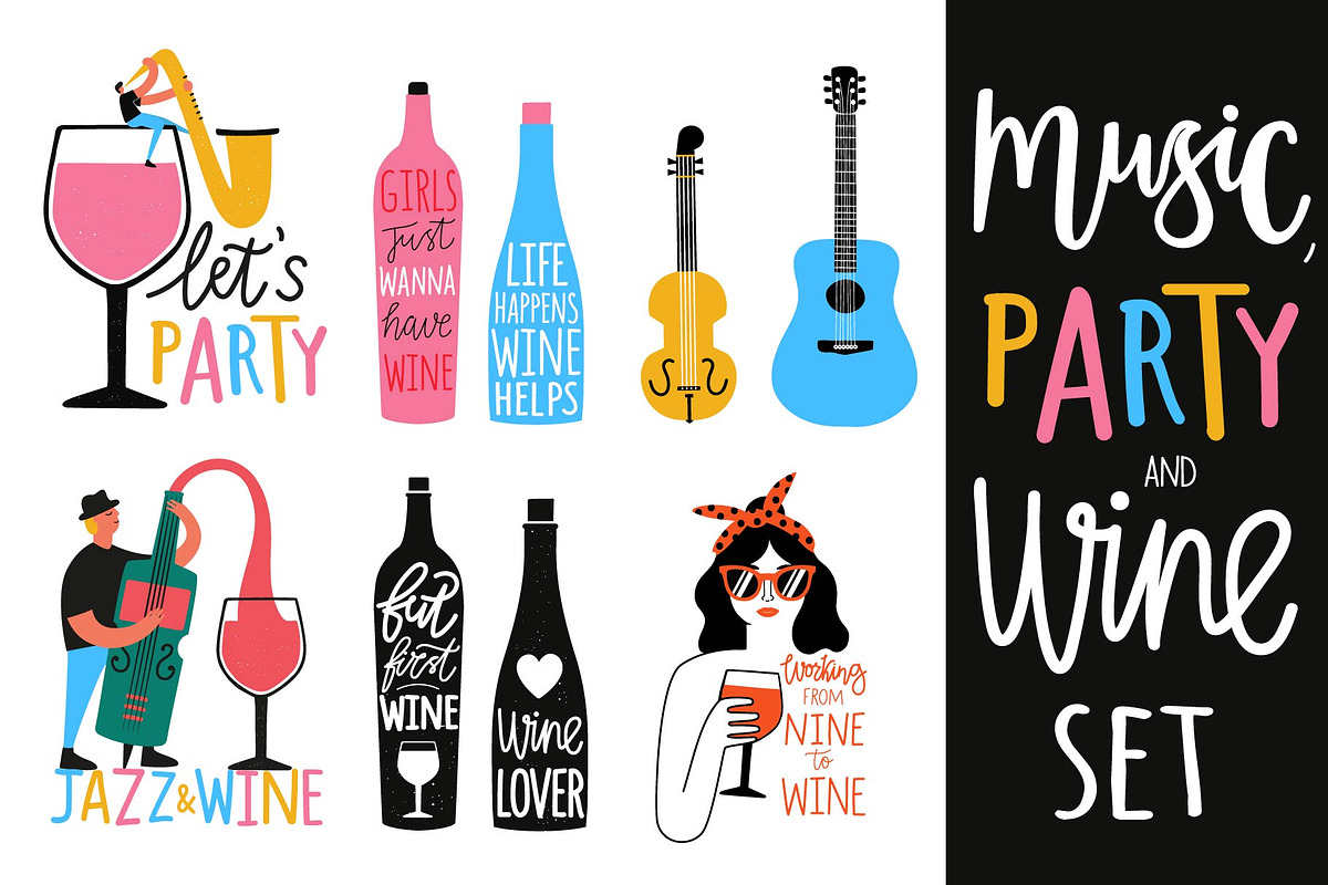 Music, party and wine collection in Illustrations - product preview 8