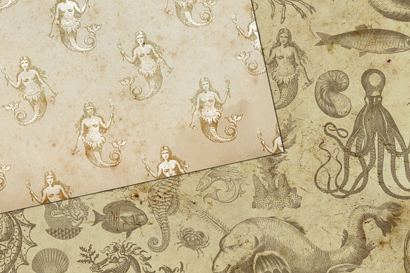 Vintage Mermaid Digital Paper in Textures - product preview 1