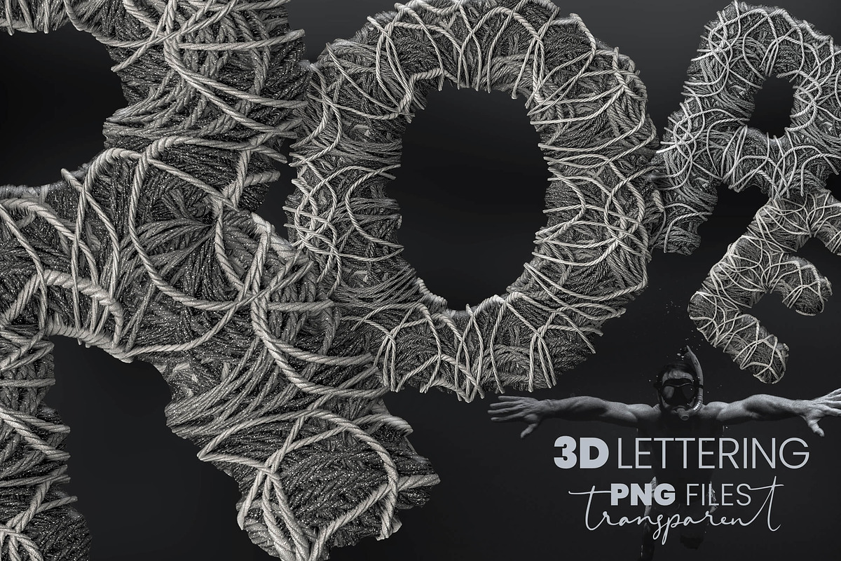 Grey Rope Pile 3D Letters in Objects - product preview 8