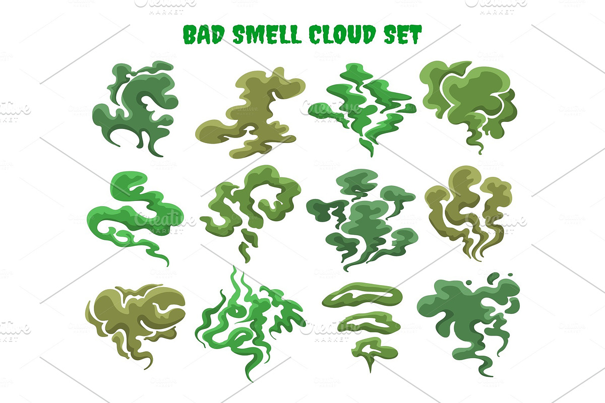 Green fumes bad smell clouds in Illustrations - product preview 8