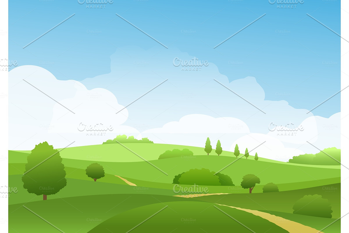 Summer landscape with hills in Illustrations - product preview 8