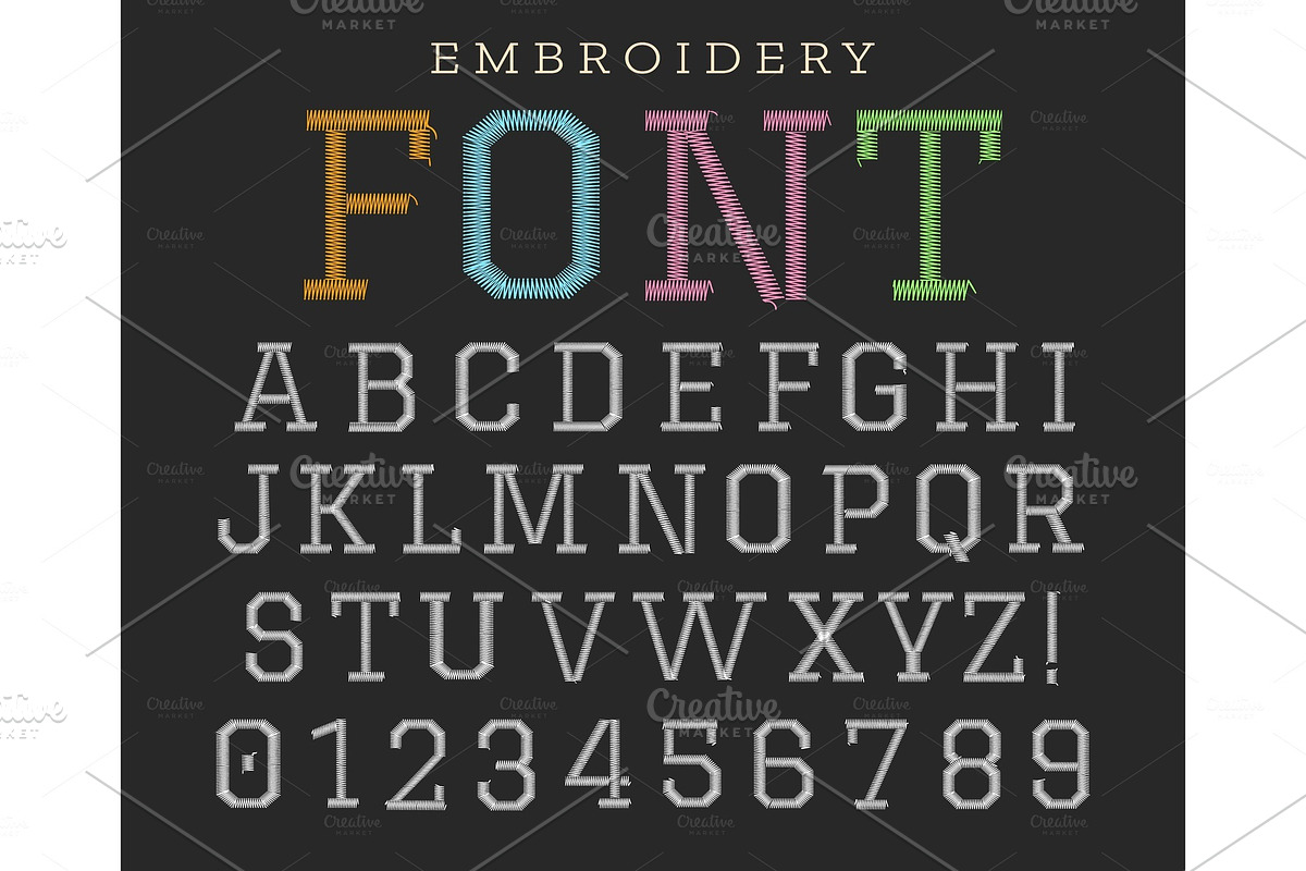 Embroidery font, sew letters in Illustrations - product preview 8