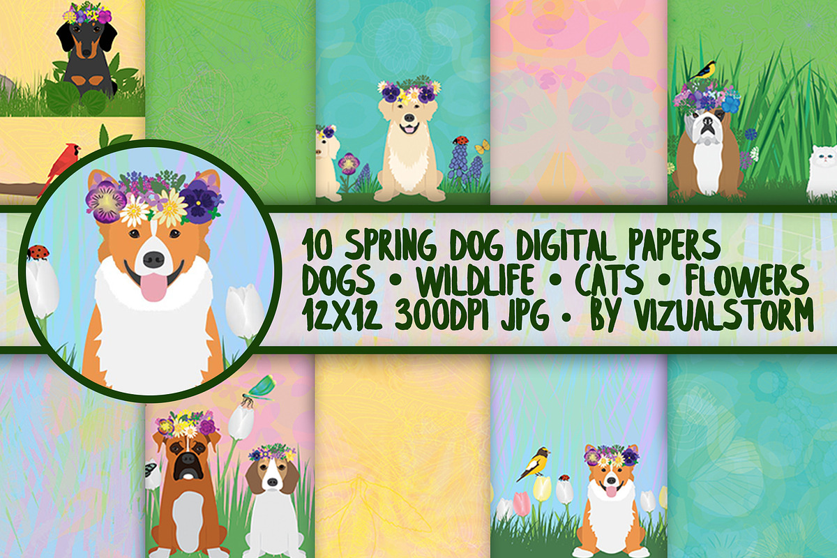 Seamless Floral Dog Patterns in Patterns - product preview 8