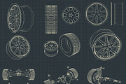 Car suspension and alloy wheels Set