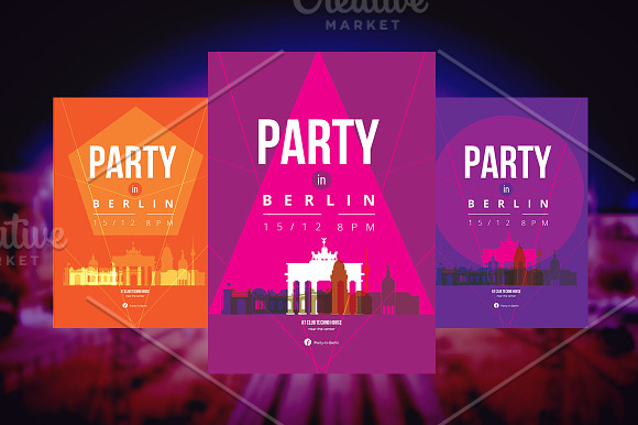 3 Posters - Party in Berlin in Stationery Templates - product preview 1