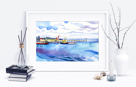 5 watercolor digital seascapes in Illustrations - product preview 2