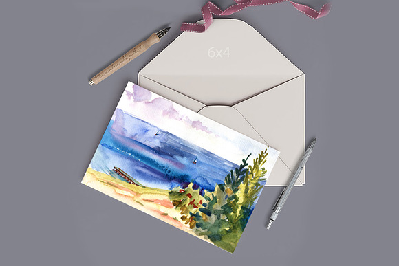 5 watercolor digital seascapes in Illustrations - product preview 4