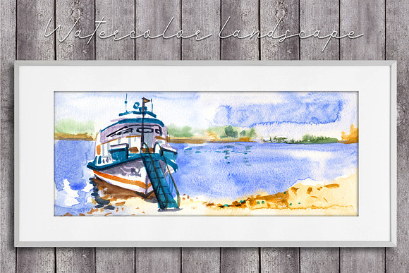 5 watercolor digital seascapes in Illustrations - product preview 5
