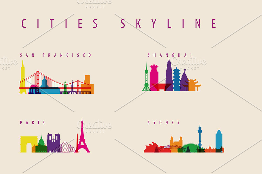 City Skyline Landmarks Illustration