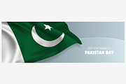 Pakistan day vector banner, greeting