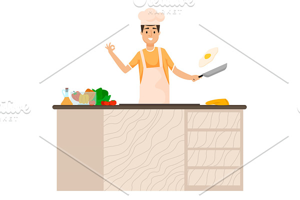 Man Cut Ingredients, Cooking on