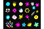 Hand drawn colorful blooming flowers