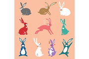 Vector set of cute rabbits in
