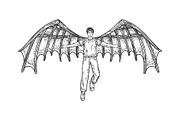 man with mechanical wings sketch