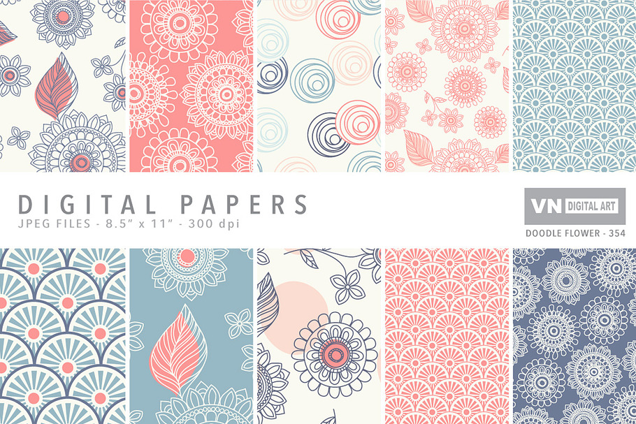 Digital Papers - Doodle Flower -354