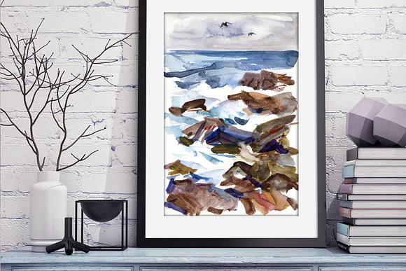 Watercolor marine landscapes in Illustrations - product preview 3