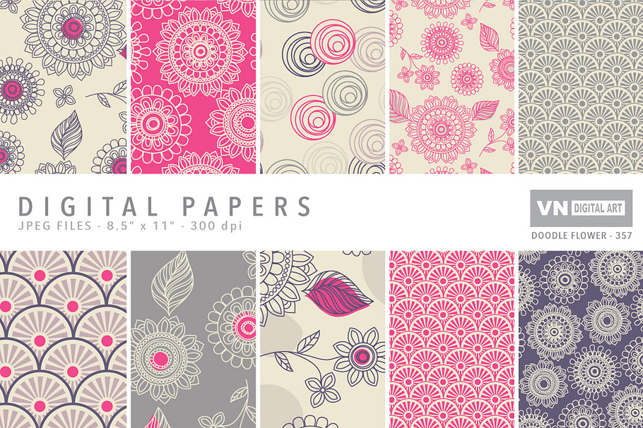 Digital Papers - Doodle Flower -357
