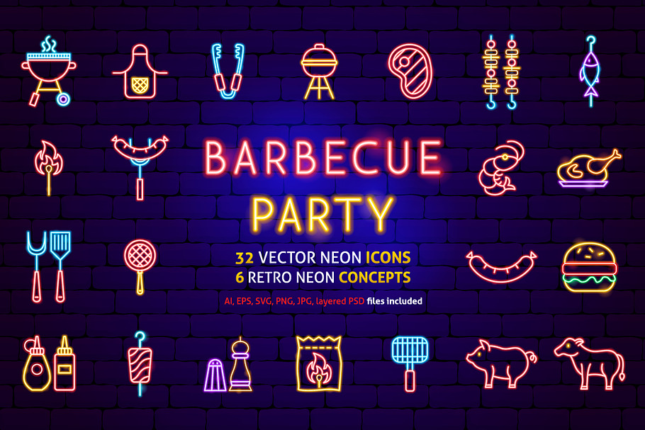 Barbecue Grill Neon in Icons - product preview 8