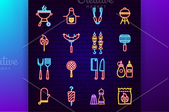 Barbecue Grill Neon in Icons - product preview 1