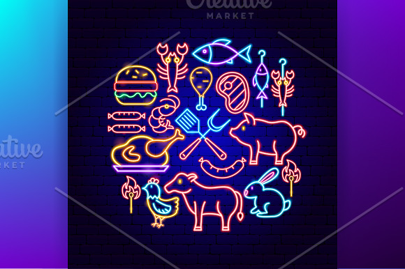 Barbecue Grill Neon in Icons - product preview 3