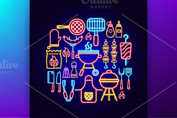Barbecue Grill Neon in Icons - product preview 4