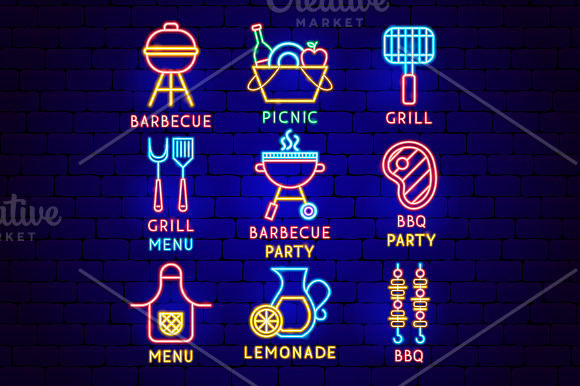 Barbecue Grill Neon in Icons - product preview 6