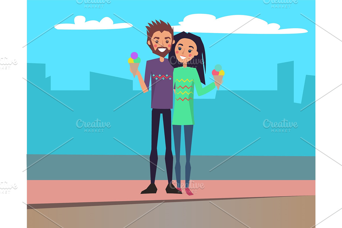 Man and Woman Eating Ice-cream in Illustrations - product preview 8