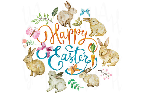 Happy Easter Watercolor Elements in Illustrations - product preview 1