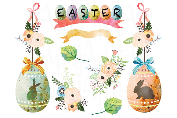 Happy Easter Watercolor Elements in Illustrations - product preview 2