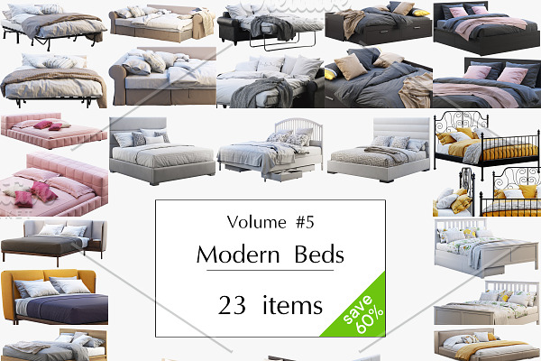 Modern Beds set 23 items 3d model