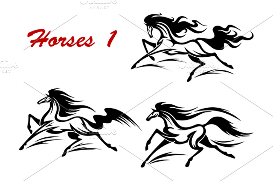 Horse stallions mascots and tattoos in Graphics - product preview 8