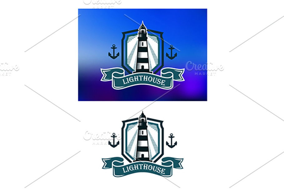 Marine banner with lighthouse and an in Graphics - product preview 8