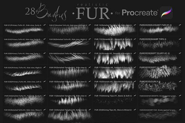 28 Realistic FUR Brushes 4 Procreate