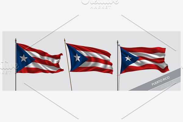 Set of Puerto Rico waving flag vecto