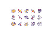 Astronomy color icons set