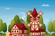 Medieval town cartoon background