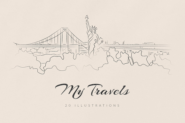 My Travels. 20 lineart Illustrations