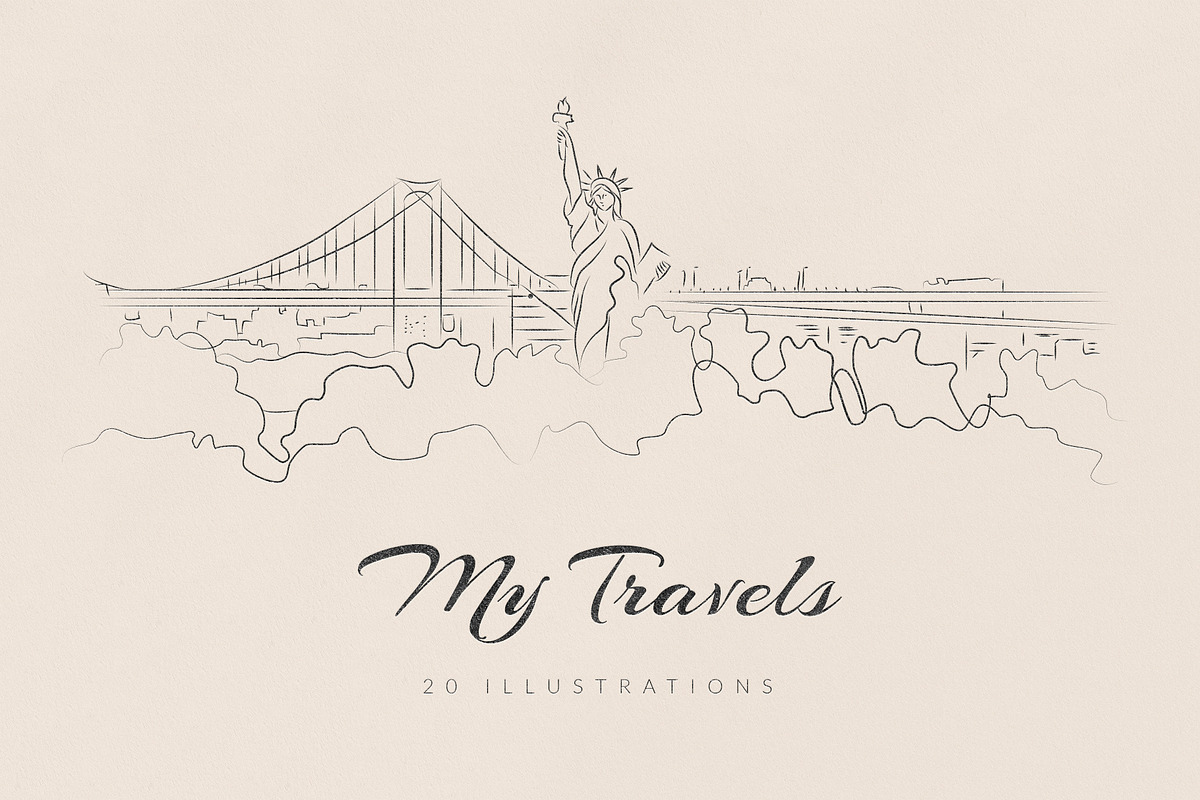 My Travels. 20 lineart Illustrations in Illustrations - product preview 8